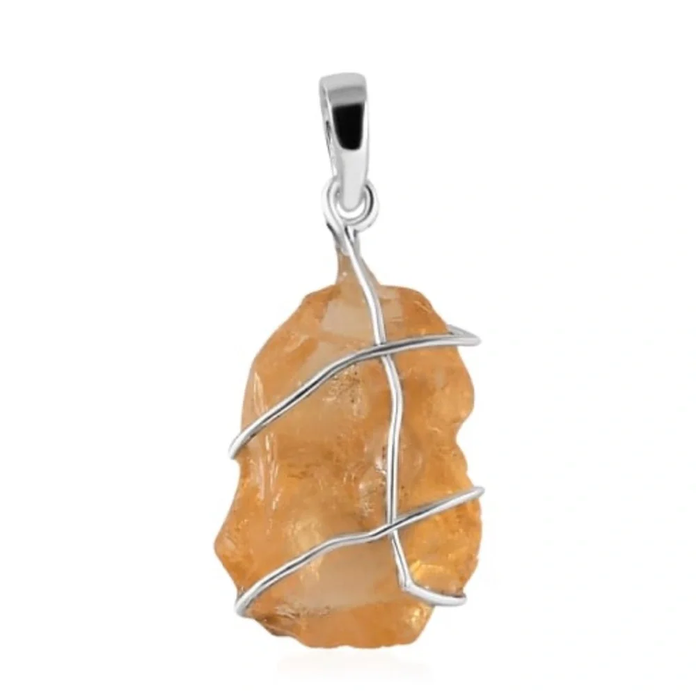 Artisan Crafted Rough Cut Brazilian Citrine Pendant in Sterling Silver